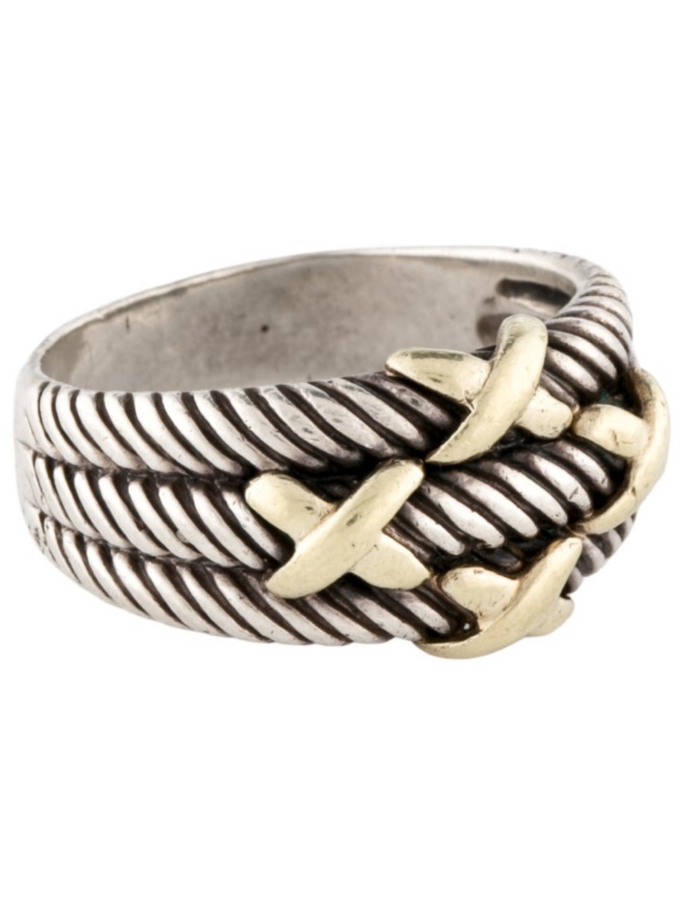 David Yurman Two-Tone Cable Ring with Gold X Accents